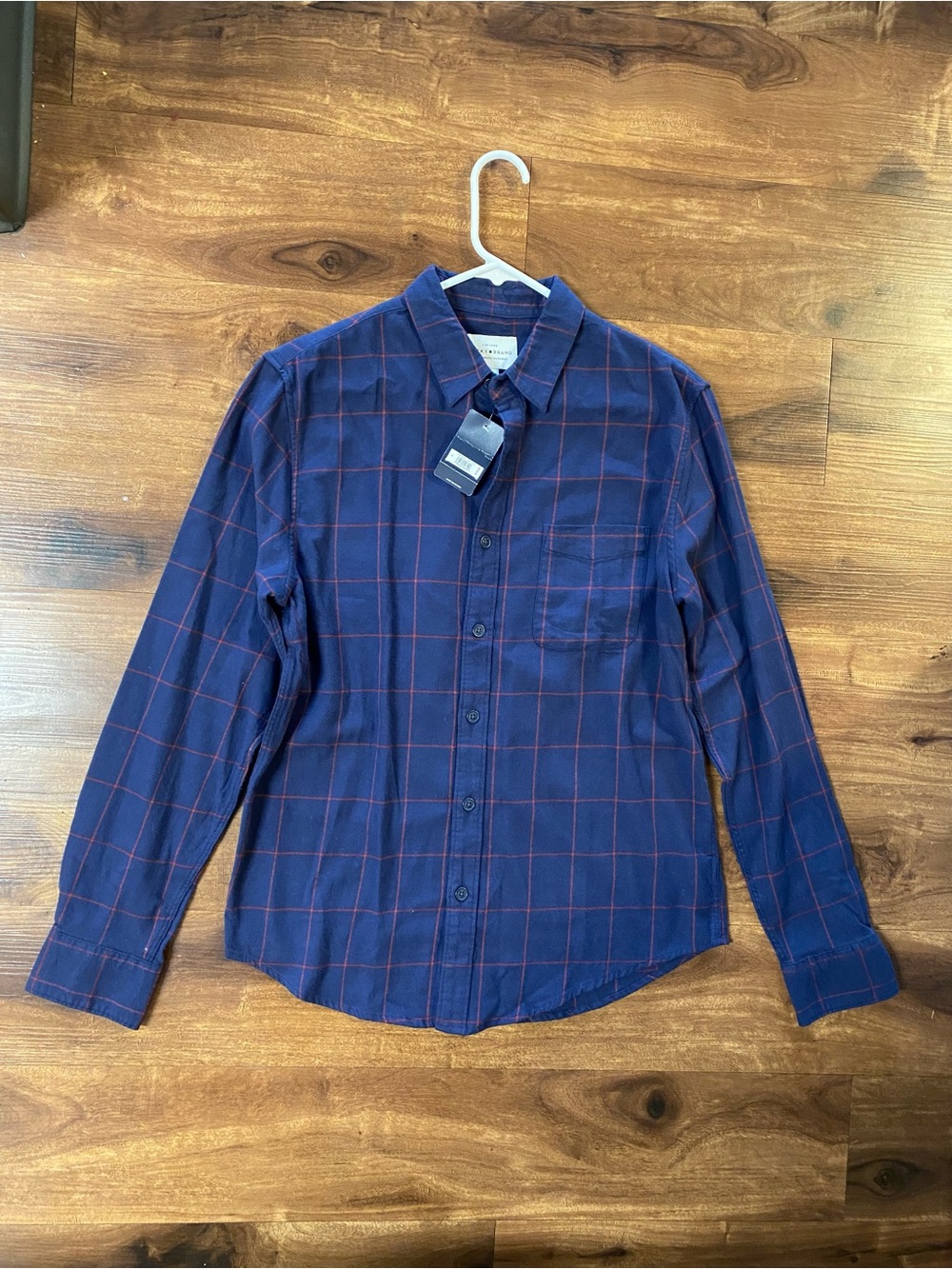 Lucky Brand Navy Blue Windowpane Button-Down Shirt with Red Grid